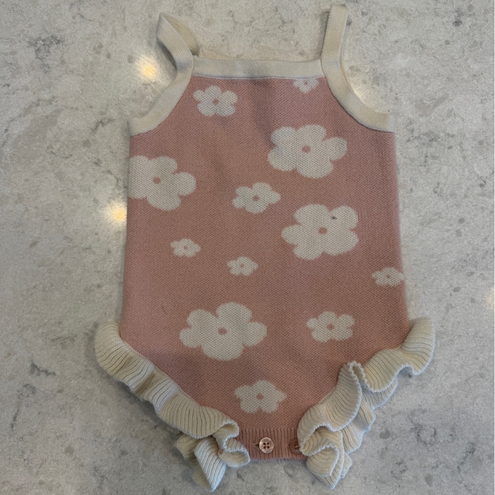 Pink Floral Baby Romper with Ruffle Trim